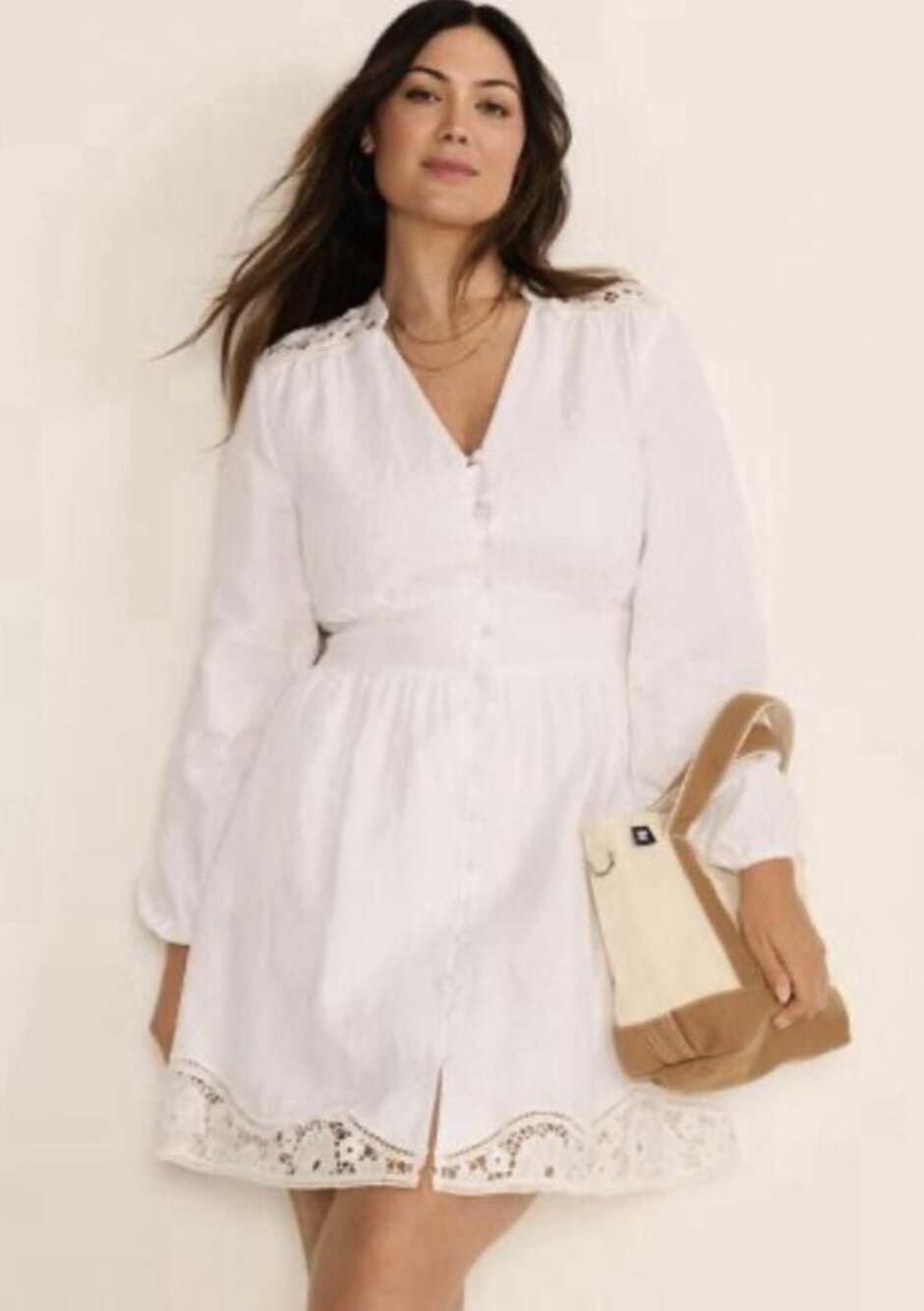 LANDS’ END  Long Sleeve Romantic Linen  blend Above the Knee Shirt Dress Size XL